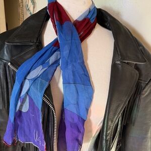 Vintage 90s Vera blue and red abstract silky scarf 12x43”
Nautical multiway